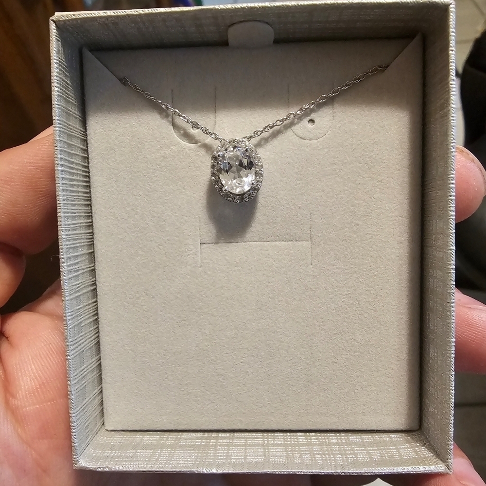 Radiant Silver Oval Pendant Necklace